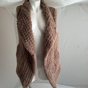 Metric Knits beige soft vegan fur open vest